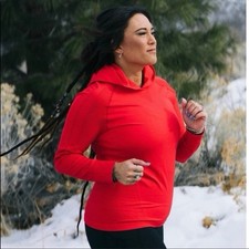 Zyia Active Peak Performance Perforated Hoodie Red Laser Cut Athletic Women s M
