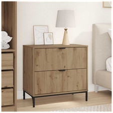 Bedside Table Artisan Oak Engineered Wood 63.5x36x61cm Matte Black Legs Drawers