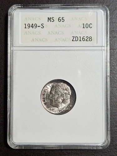 1949-S Soapbox Roosevelt Silver Dime ANACS MS-65 With Toning- Very Collectible!