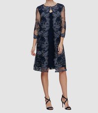 Alex Evenings Women's Blue Embroidered Jacket Dress Size 8
