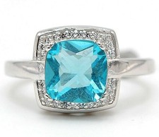 2CT Aquamarine  White Topaz 925 Sterling Silver Ring Sz 6 IB1-1