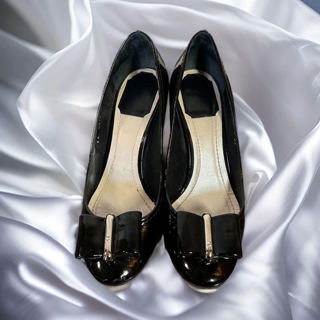 Escarpins Christian Dior ruban noir EU37/US6,5 talon OCCASION du Japon