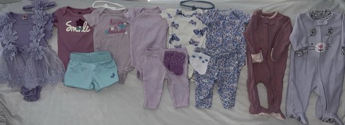 Lot Baby Girl 0-3m MIX & MATCH purple Outfits & Two - 2 Way Zip Sleep N Play - Picture 1 of 11