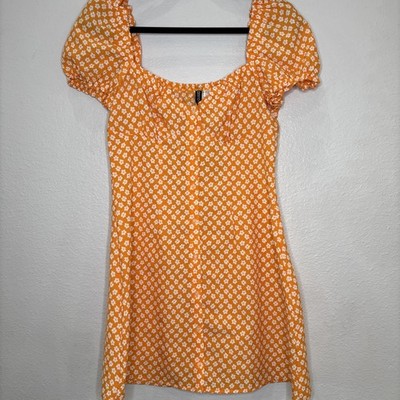 NWT H&M Divided Dress - Yellow White Floral, Puff Sleeves - Size Small
