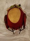 H91.  Small Red Green Black Tan Decorative Christmas Owl Figurine w/ Metal Feet — photo 4