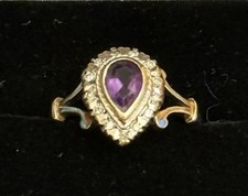 Vintage 9ct Gold Amethyst And Diamond Chip Teardrop Ring U.K.Size O VGC FULL HM