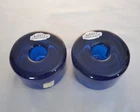 Blenko 990A Cobalt Blue Glass Candle Holders Pair w Labels 1980s
