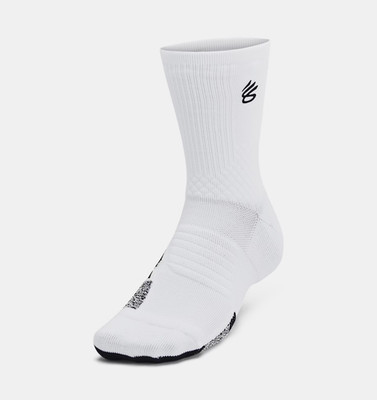 Under Armour Curry ArmourDry Playmaker Mid Crew Socks White Large 8.5-13 1376231