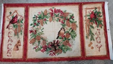 VINTAGE MM Fab Inc. CHRISTMAS Cotton Fabric Panel Cardinal Pinecone 23"x44" NOS