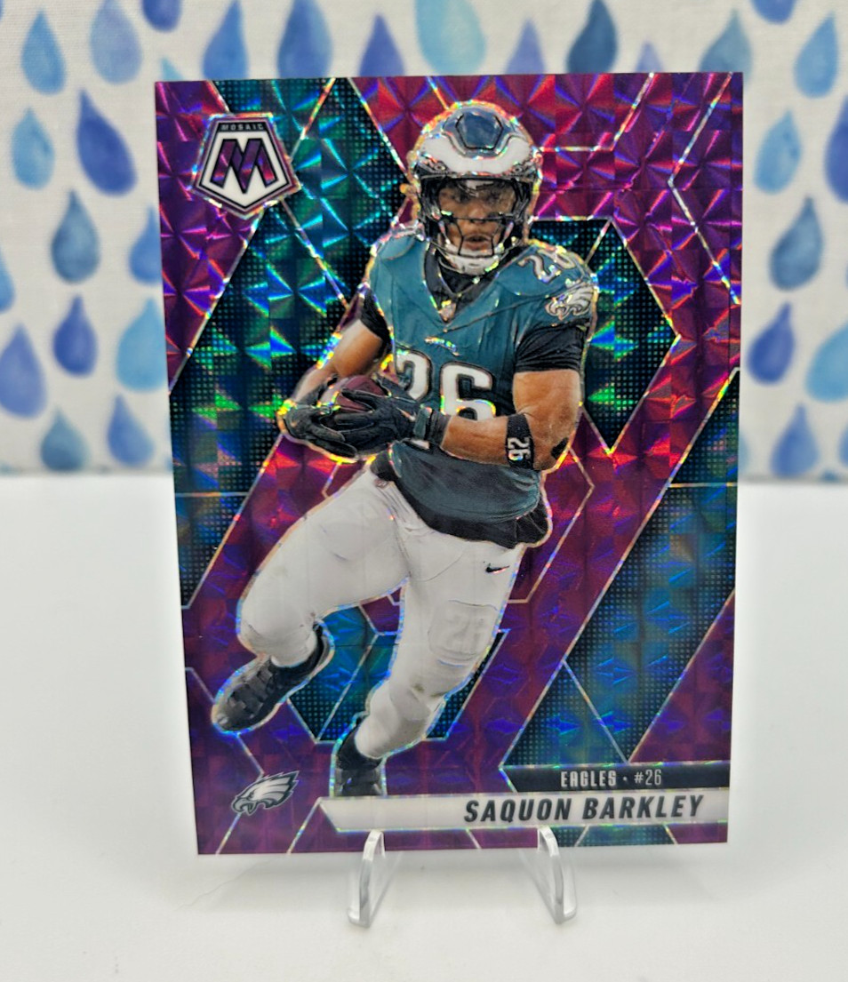 Saquon Barkley- 2025 Panini Mosaic #212- Mosaic Purple #/49, Philadelphia Eagles