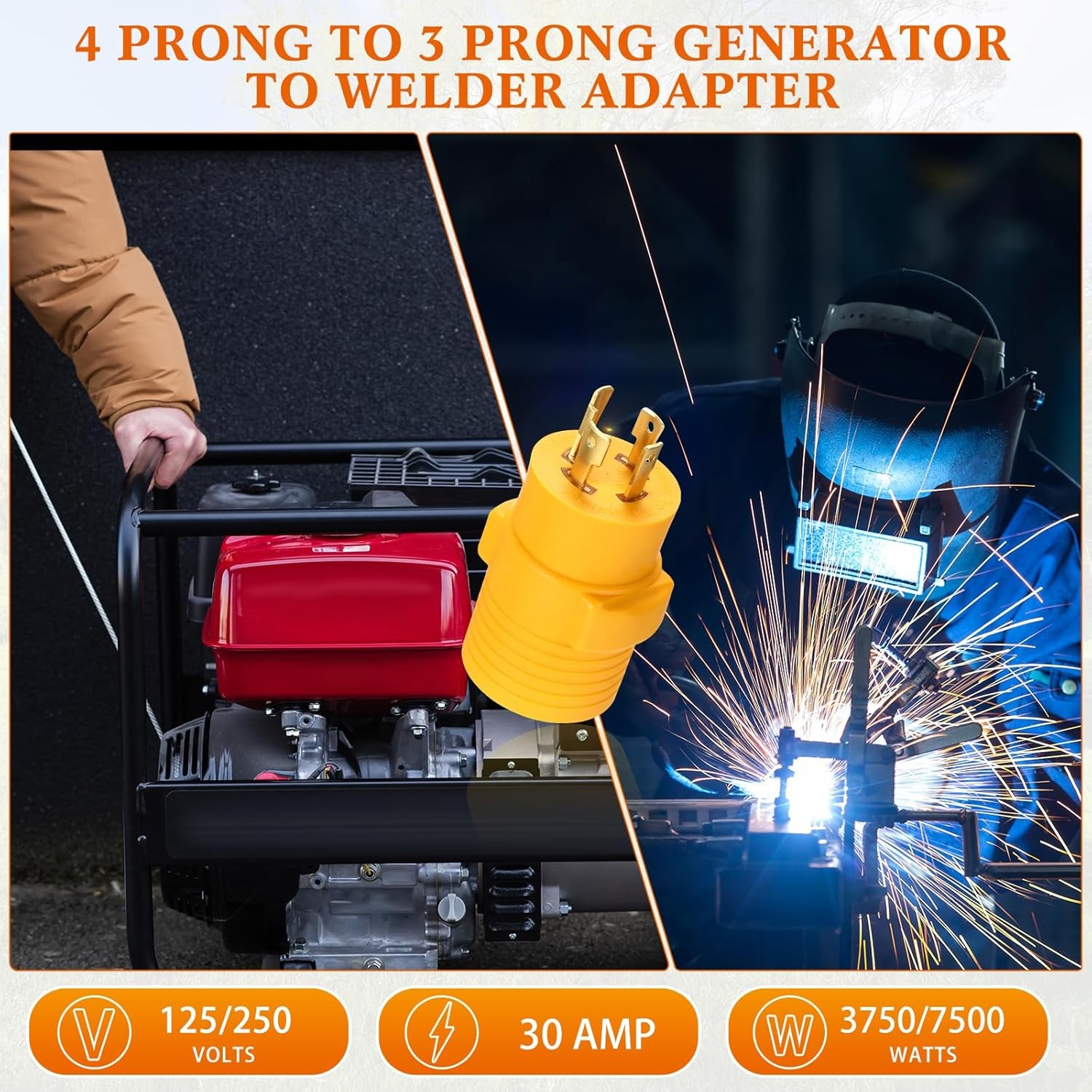 Kanayu Generator to Welder Adapter Compatible with NEMA L14-30P to 6-50R 30 Amp 