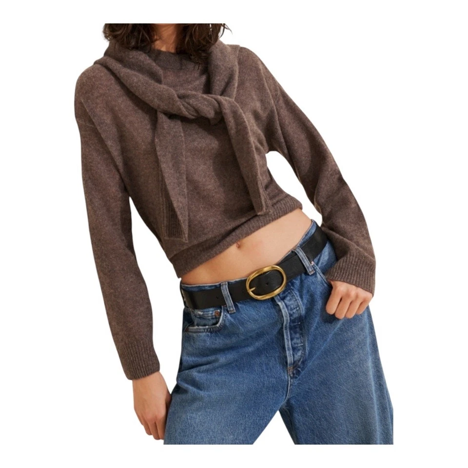 Suéter para mujer Naadam de cachemir con cuello redondo en capas marrón talla M Foto 2 de 4