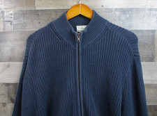 LL Bean Sweater Mens XL Blue Full Zip Cotton Rib Knit Cardigan Jacket Warm