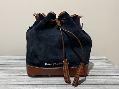 Dooney & Bourke Marine Blue Suede Tasha Drawstring Bucket Shoulder Bag Navy