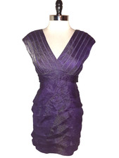 ADRIANNA PAPELL Size 8 Sheath Dress Purple Shimmery Tiered Ruffles Cap Sleeve