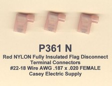 50 Red NYLON Insulated Flag Connector 22-18 Gauge Wire .187 x .020 Female USA