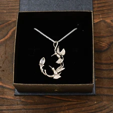 Sterling Silver 925 Keith Jack Marquise Topaz Double Hummingbird Necklace 20 1/4