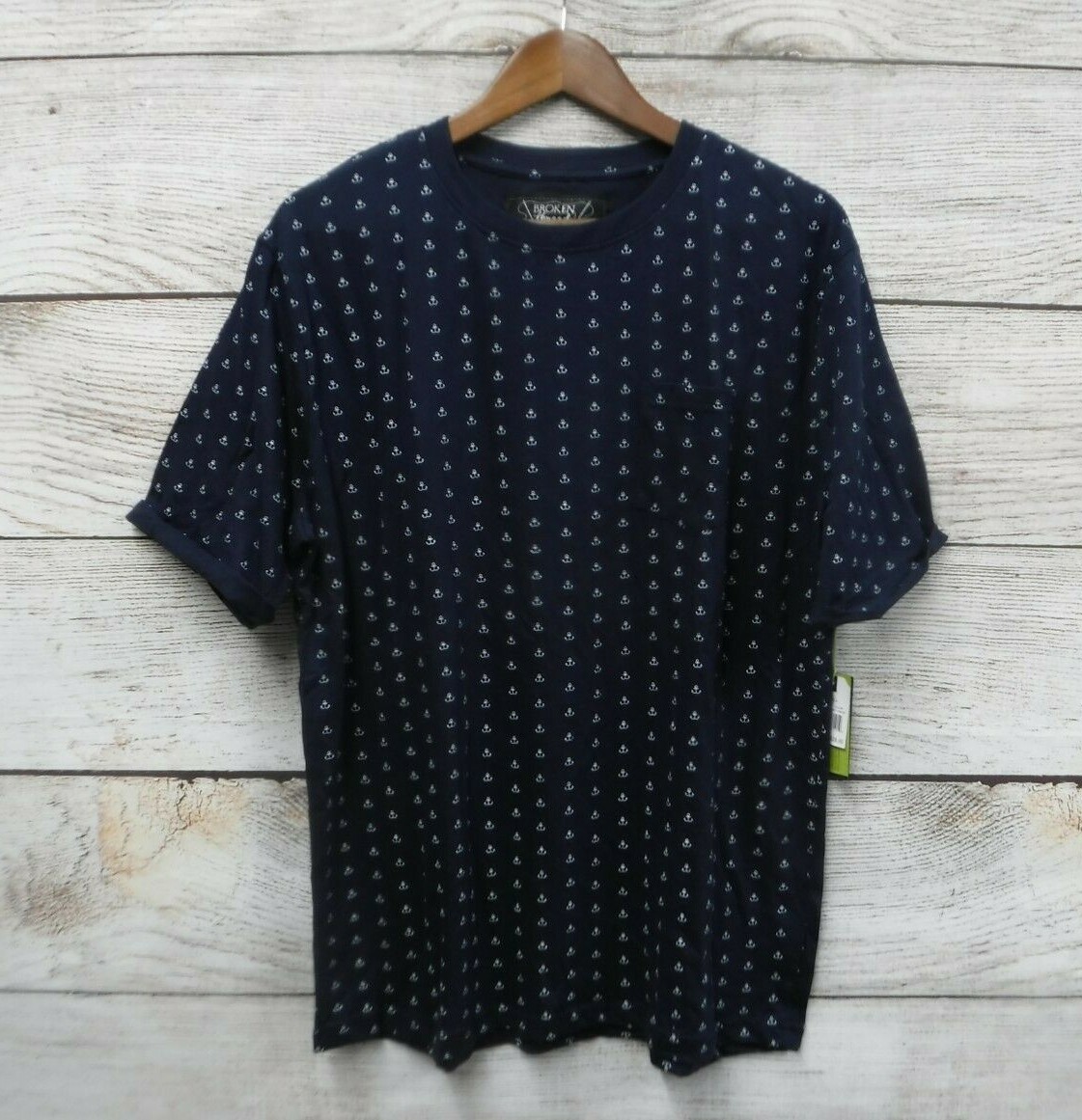 Broken Threads T Shirt Mens Size Large Blue Anchor Print Slim Fit Pocket T New