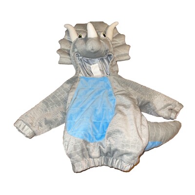 Plush Dinosaur Baby Hooded Halloween Costume 0-6 Months Grey Blue  Triceratops