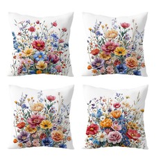4pcs Garden Plant Colorful Wildflower Pillow Case Cushion Cover Sofa Home Decor