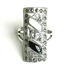 SIZE 6,7,8,9 Elongated ONYX MOTHER PEARL RING Marcasite .925 STERLING SILVER