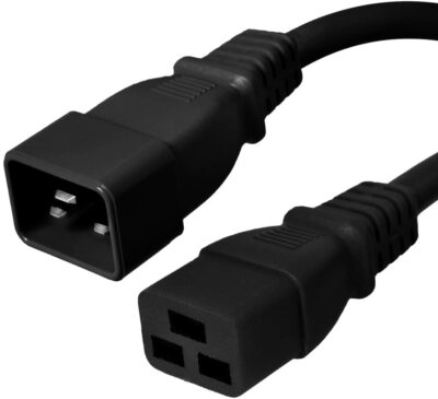 1FT IEC C20 - C19 Black Power Cord 12AWG 20A/2500W 100-250V 0.3M