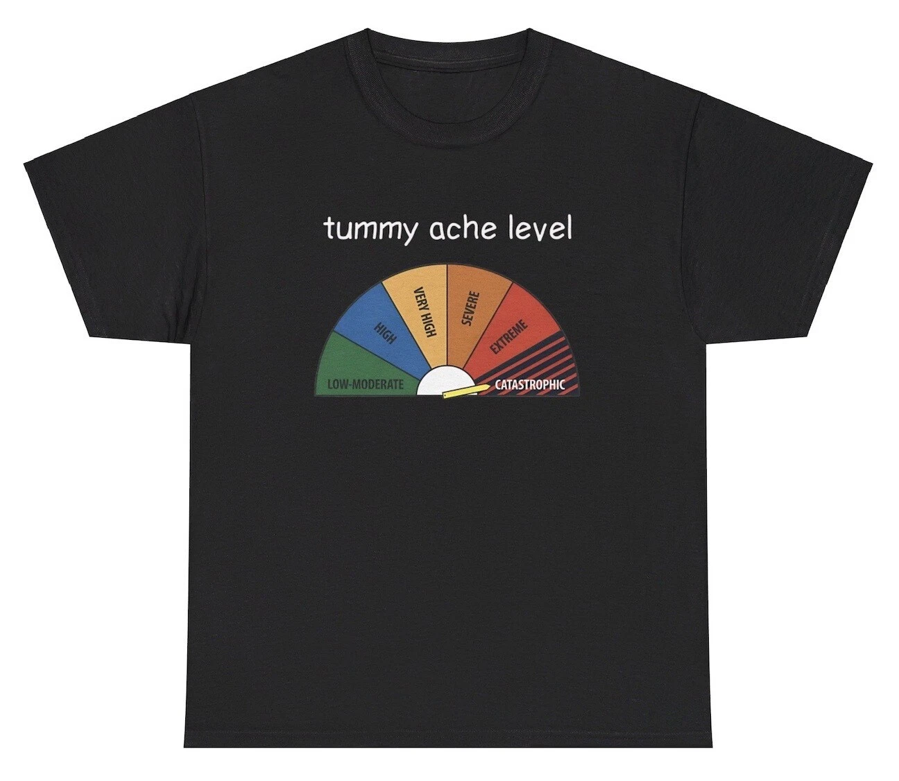 Tummy Ache Level Catastrophic T Shirt Funny My Tummy Hurts Silly Meme Gift Tee