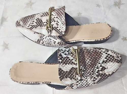 Qupid Women's Snake Skin Leather Pointy Toe Slip-on Slides Gold Accent Size 6 - Picture 7 of 8
