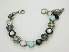 Mariana Antiqued Silver Tone Flower Rhinestone Blue Mother of Pearl Bracelet