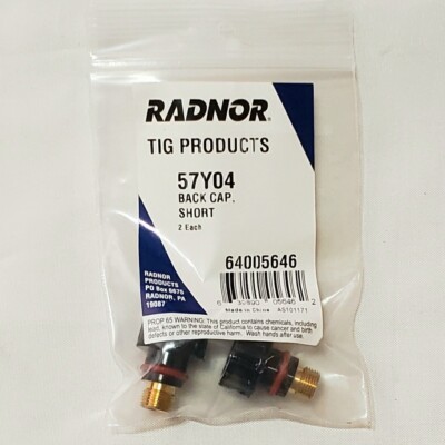Radnor 57Y04 Short Back Cap For Series 17, 18 & 26 Tig Torches 64005646 Bag Of 2