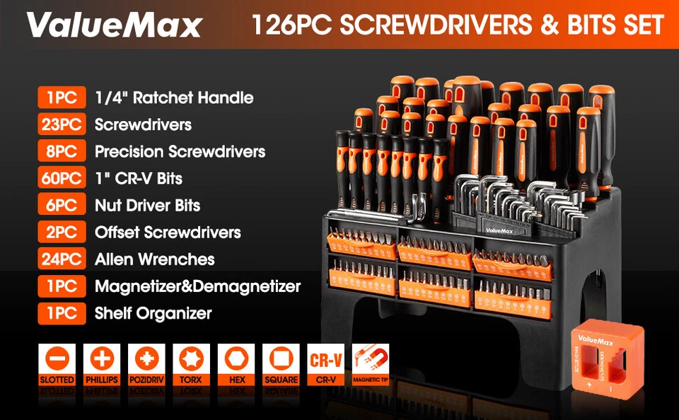 126PC Magnetic Screwdriver Set w/Plastic Racking Organize Chrome Vanadium Steel - Image 2 of 4