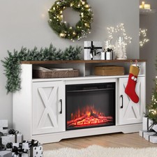 Modern TV Stand Cabinet with Storage Shelves Living Room With Electric Fireplace