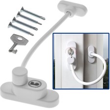 Window Restrictor 6" CABLE LOCK Keyed Child Opening Stopper Wire Security White