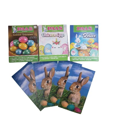 Easter's PAAS Egg Decorating 3 box Kit&4pc Treat/ Gift Bag Bunny Sack, Paper Bag