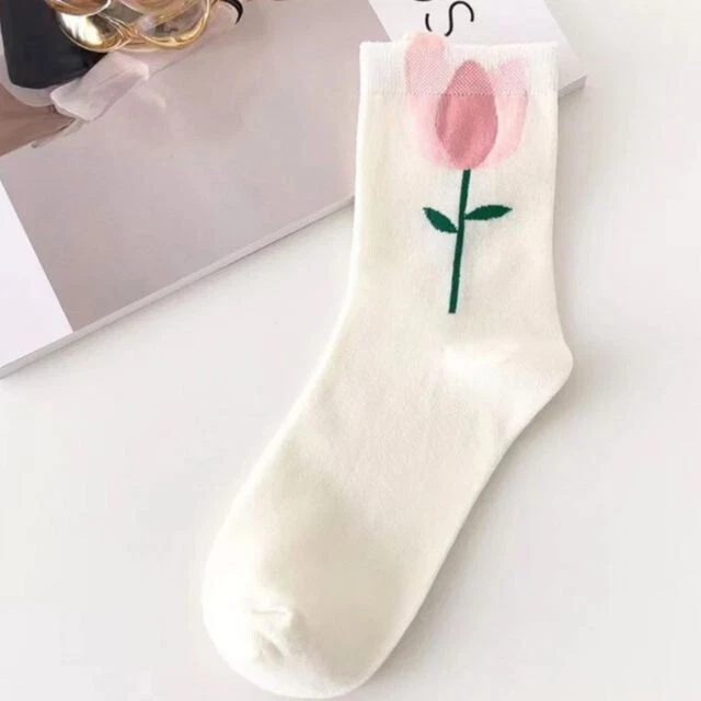 5 pares de calcetines de tubo medio para mujer Harajuku retro florales vintage novedad elegantes Foto 4 de 4