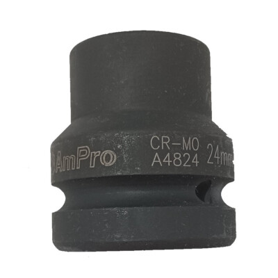 Llave de vaso reforzada corta, boca HEX 24mm, cuadrado 1'', AMPRO