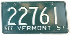 Vermont 1957 Auto License Plate Tag Vintage Man Cave Collector Wall Decor Gift