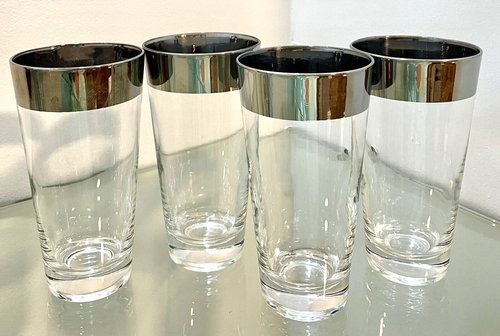 "Juego de 4 vasos de bola alta con borde superpuesto de plata de 12 oz modernos de mediados de siglo de 5 5/8"" T" - Imagen 3 de 10