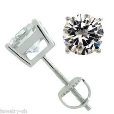 925 STERLING SILVER SOLITAIRE CZ SCREW BACK STUD EARRINGS  RHODIUM PLATED