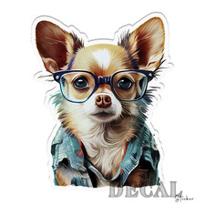 Chihuahua Dog Glasses Vinyl Decal Sticker Indoor Outdoor 4 Sizes