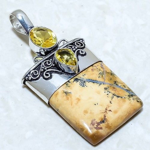 Luxuriante Citrine Gemme Topaze 925 Argent Pendentif S-39