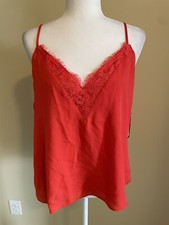 Socialite Women's Dark Coral Lacy Camisole, Adjustable Straps, Size Large NWT