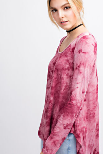 Women's Black/Burgundy Casual Printed Long Sleeve Scoop Neck Hi-Low Blouse Tops - Picture 18 of 48