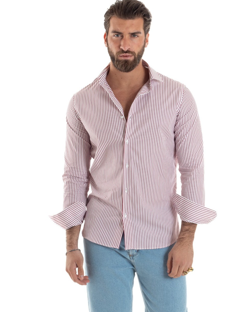 Camicia Uomo Cotone Slim Fit Casual Basic Rigata Bicolore Vari