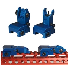 New Anodized Blue Picatinny Iron Sight BUIS Front and Rear Flip-Up Sight Set