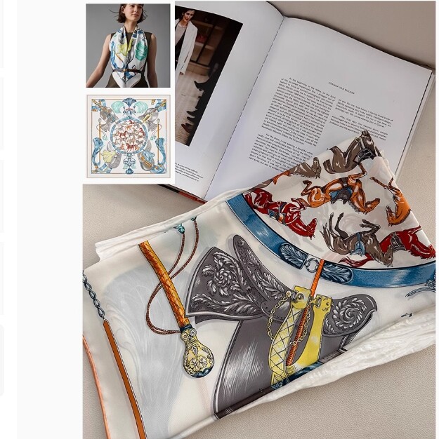 New Spring 2025 Boutique 18Momme Twill Silk Curled Printed Square Scarf 35'@6