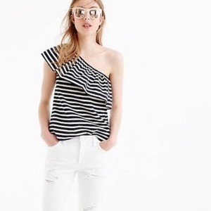 black and white striped one shoulder top