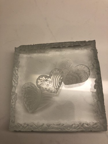 Polly Gessell Art Glass Paperweight Vintage Hearts Glass Block Signed From 70 - Picture 7 of 13