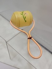 Celluloid Roller Hand Painted Floral Baby Rattle Canada Vntg 1940s Yellow