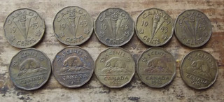 5X 1942 & 5X1943 TOMBAC NICKELS MIX GRADES LOT JJK